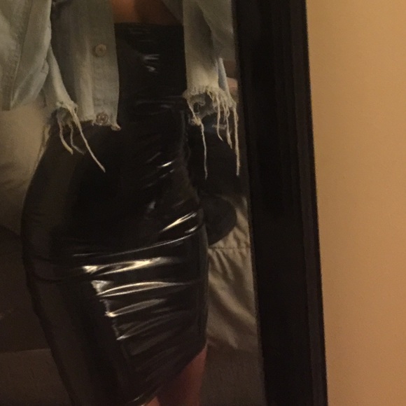 black latex bandeau dress
